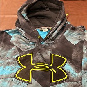 Under Armour Black and Teal Hoodie with Yellow Logo